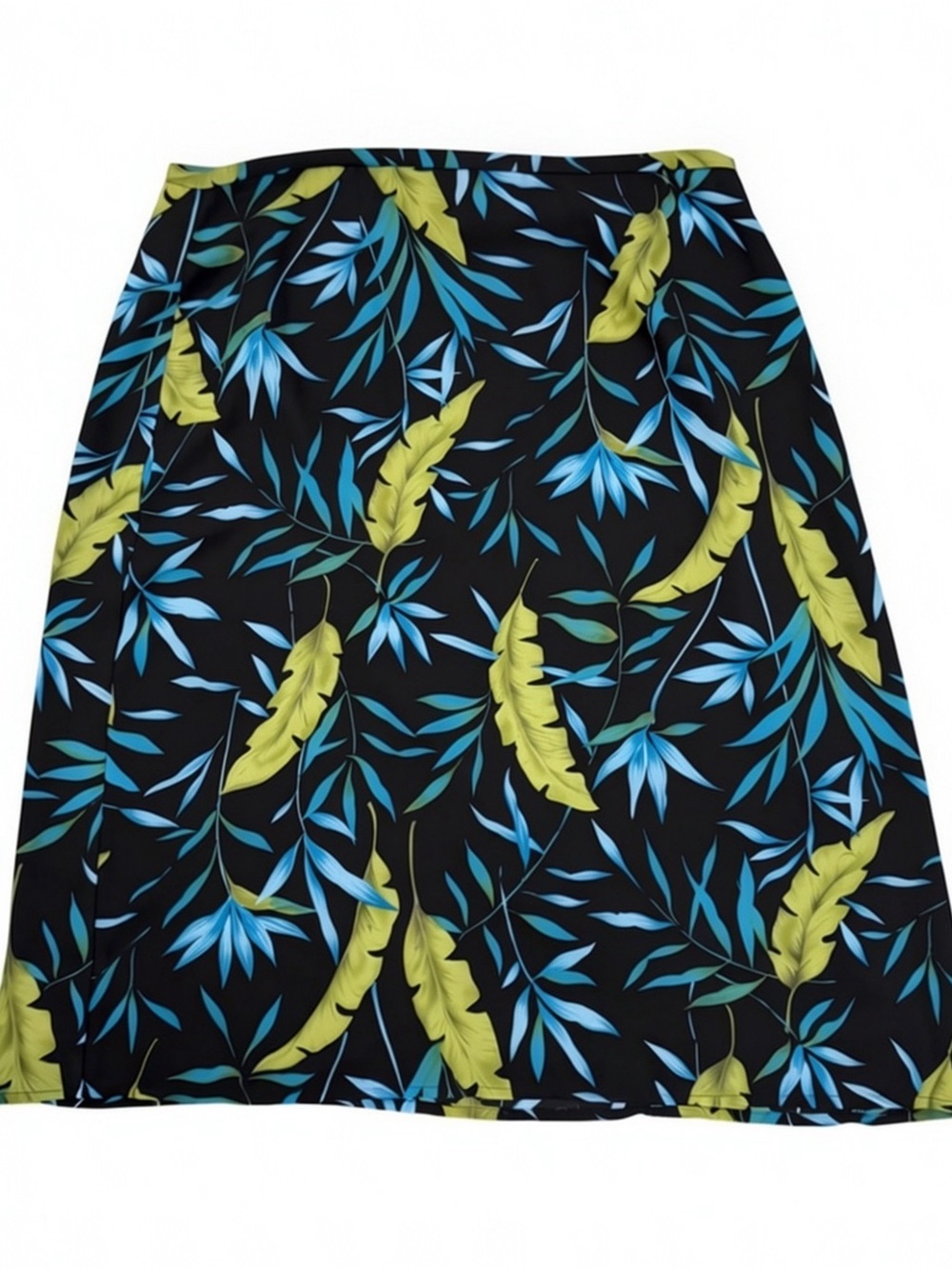 Style & Co. Black Skirt with Blue & Lime Leaf Print